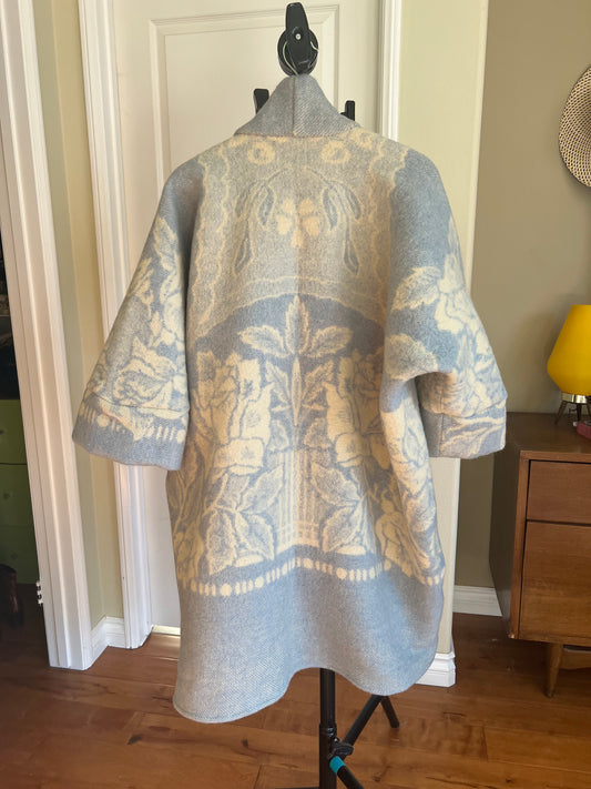 Moana Vintage Repurposed Pale Blue Floral Kimono Blanket Coat