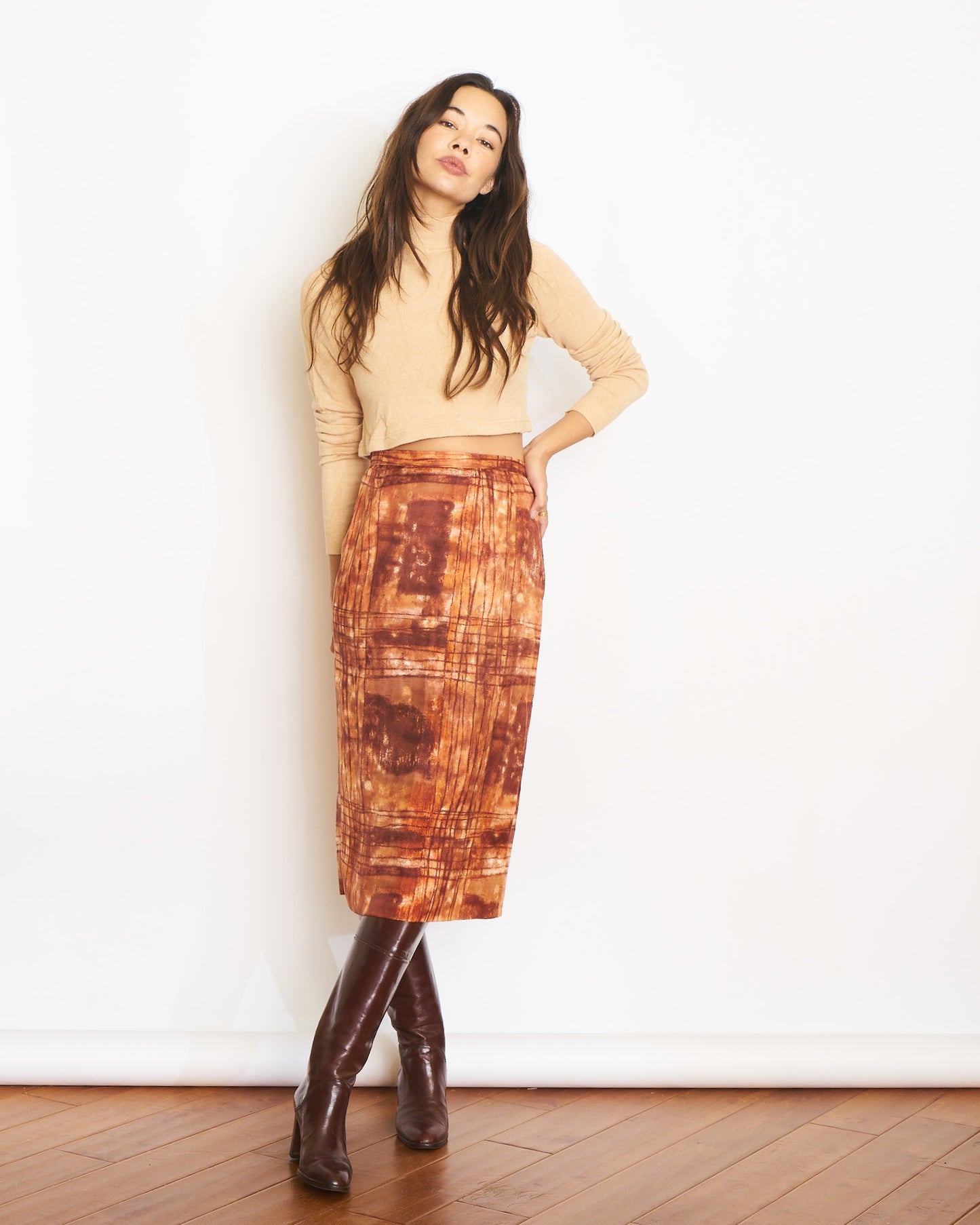 Abstract Silk Midi Skirt, Sz 28" Waist