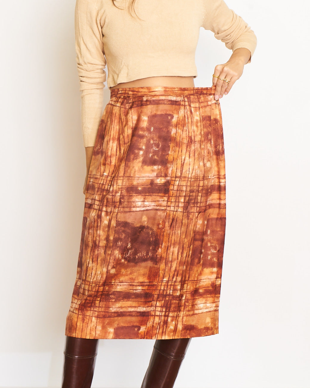 Abstract Silk Midi Skirt, Sz 28" Waist