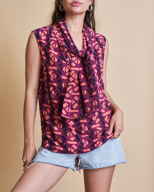 Silk Geo Print Marni Top, Sz Small