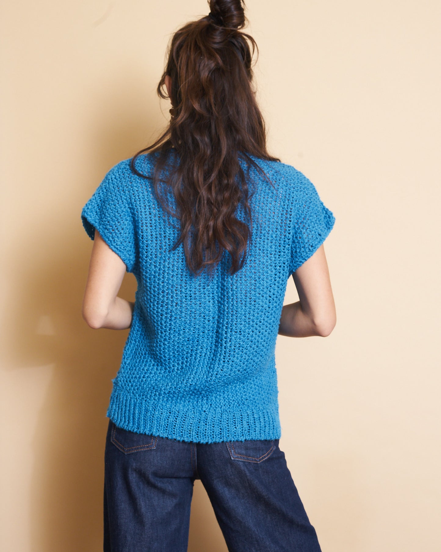 Hand Knit Azure Blue Top, Sz Small