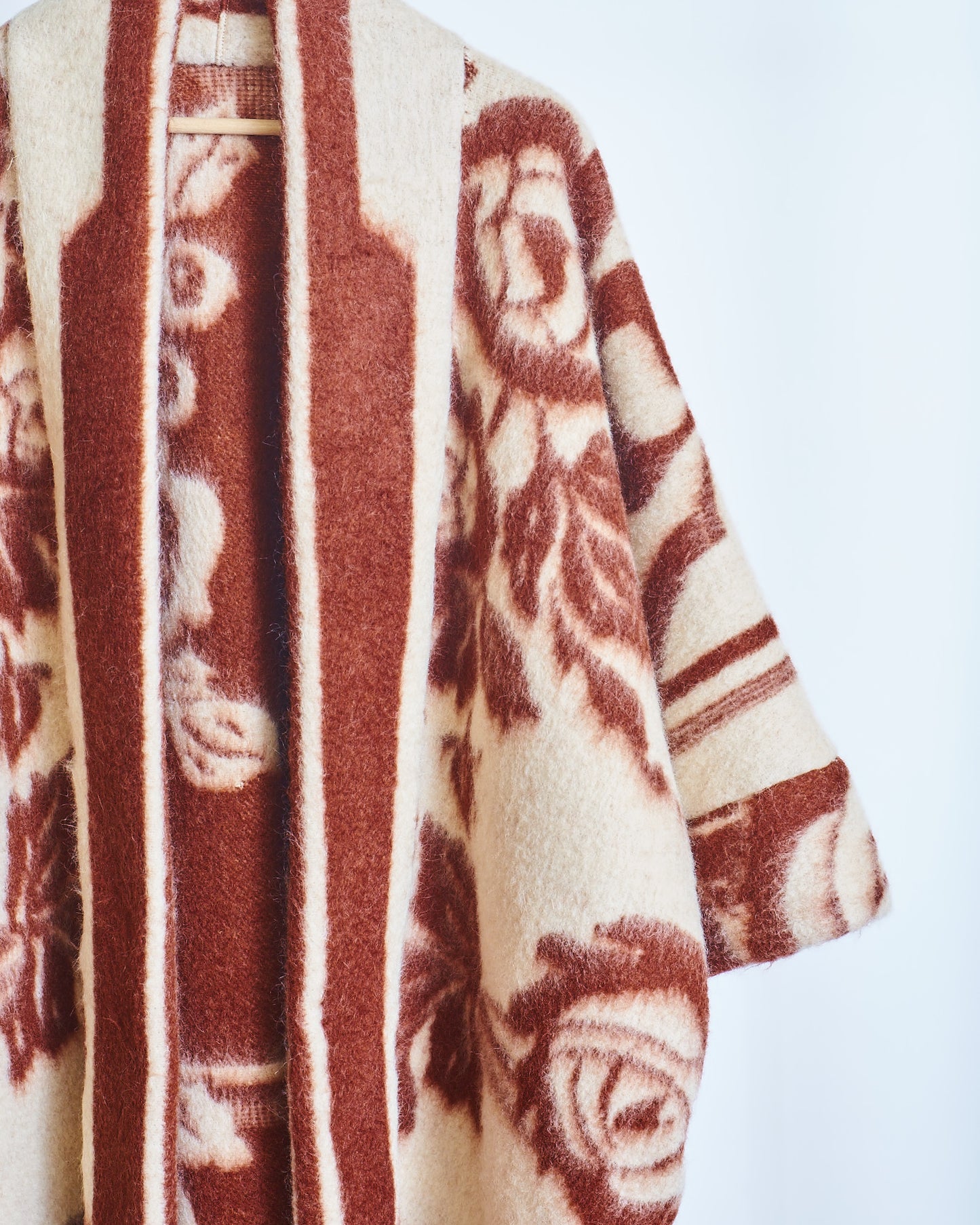 Moana Vintage Repurposed Rust Floral Kimono Blanket Coat