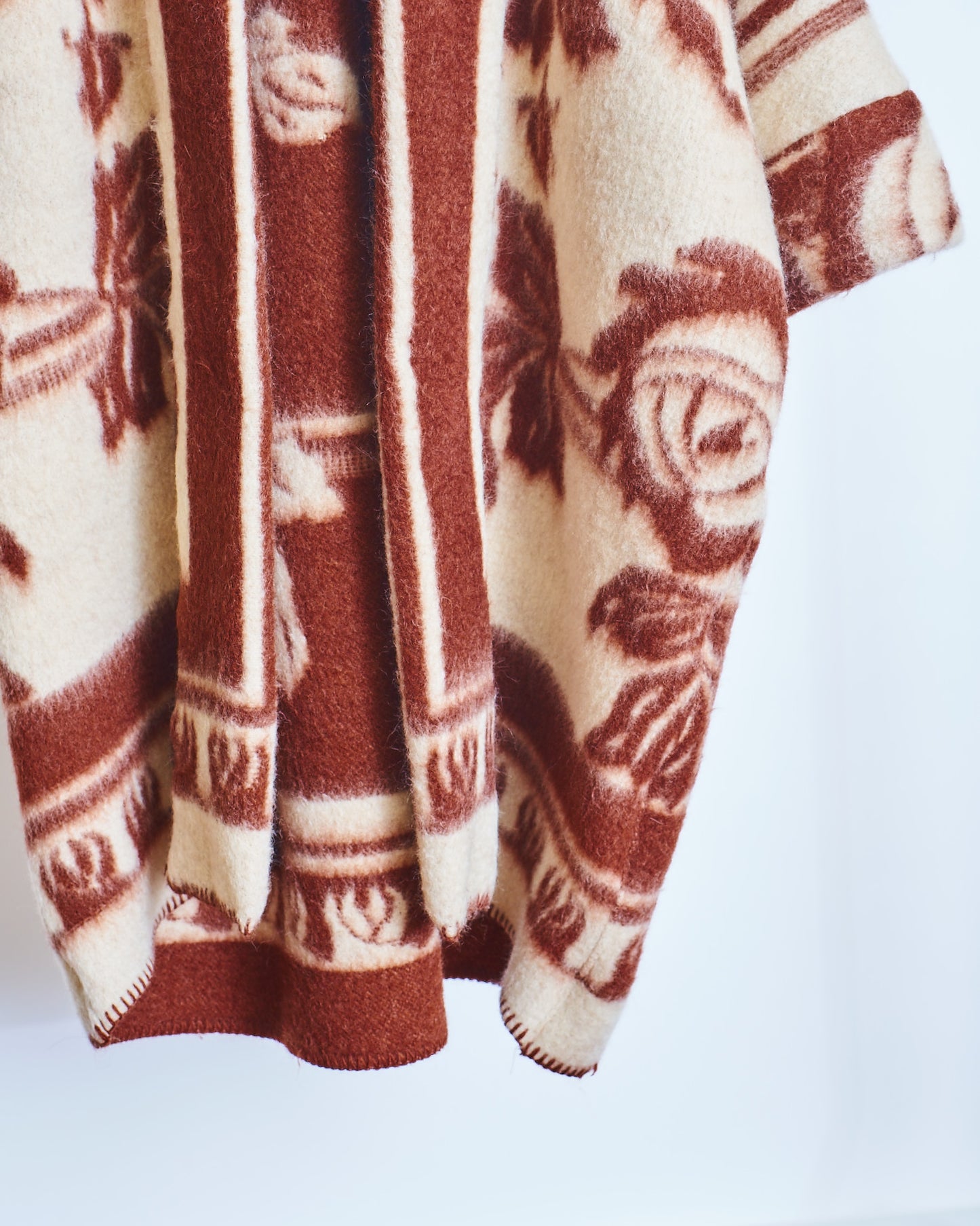 Moana Vintage Repurposed Rust Floral Kimono Blanket Coat