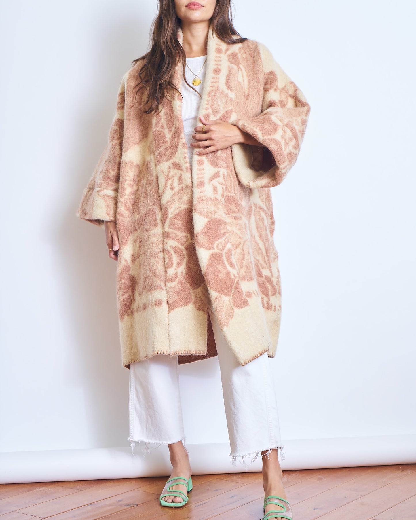 Moana Vintage Repurposed Mauve Floral Kimono Blanket Coat