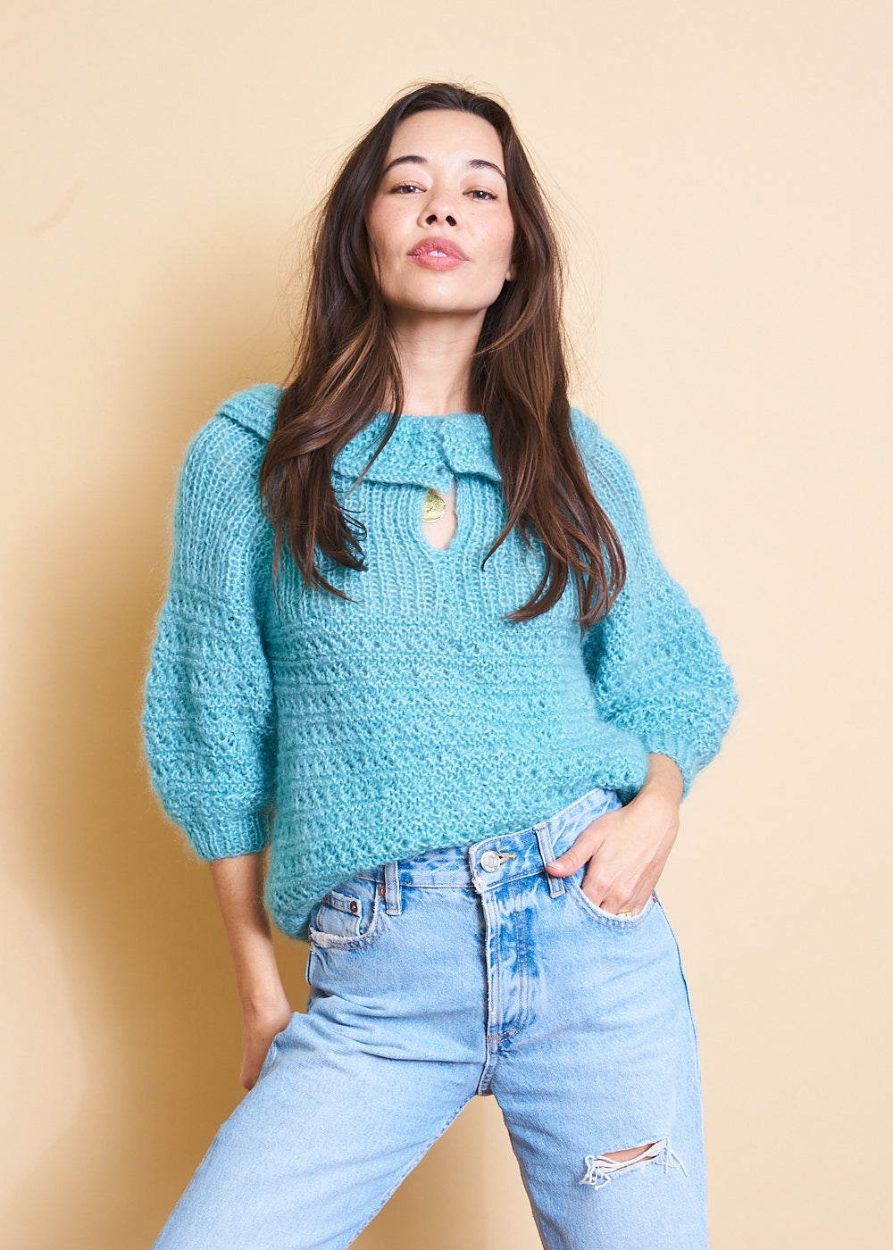 Turquoise Keyhole Sweater, Sz Small