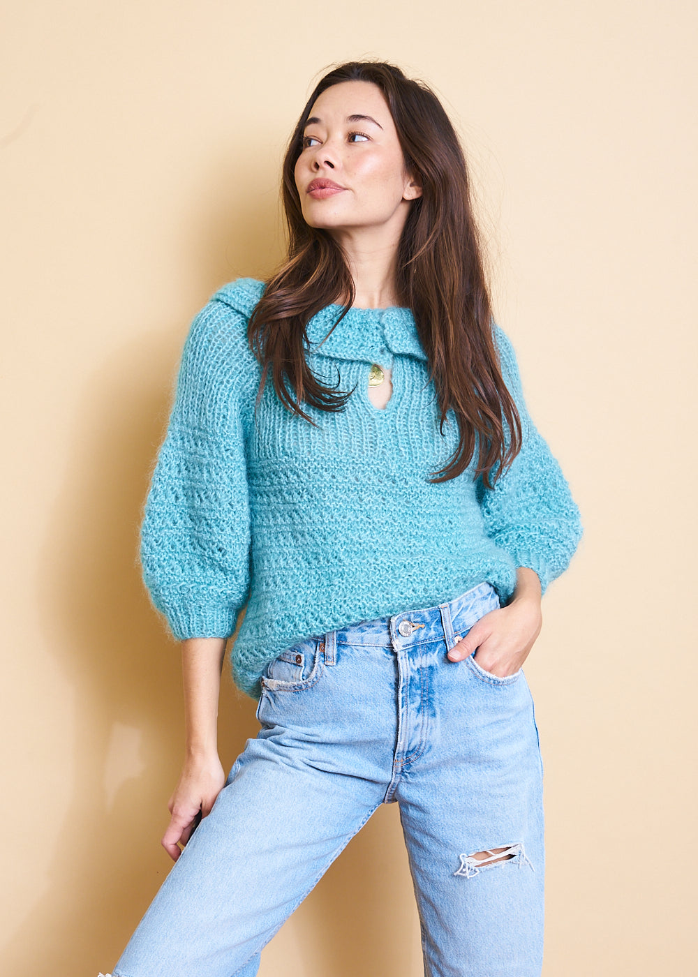 Turquoise Keyhole Sweater, Sz Small