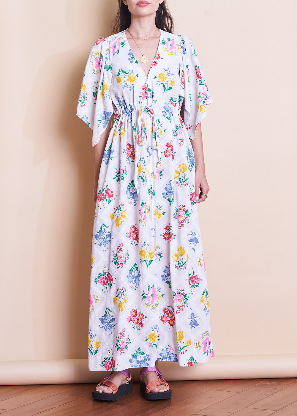 Floral Flutter Sleeve Maxi Dress, Sz XS-Small