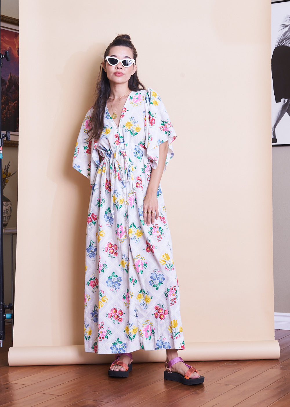 Floral Flutter Sleeve Maxi Dress, Sz XS-Small
