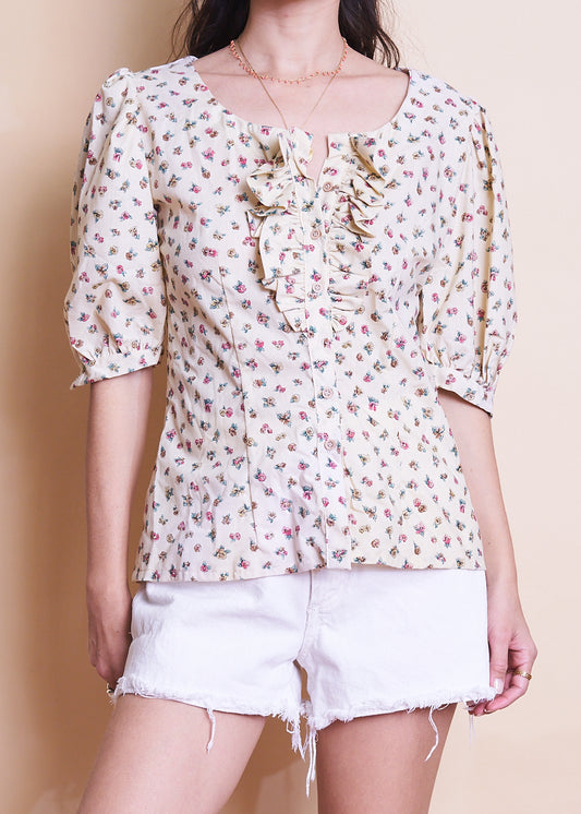 Petite Floral Ruffle Blouse, Sz Small