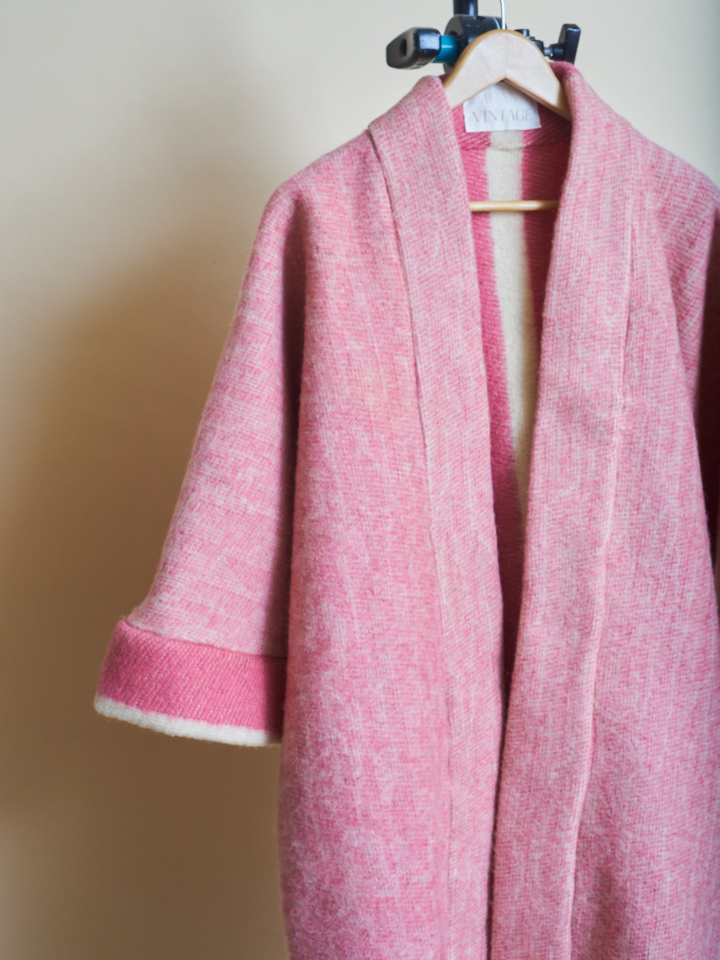 Moana Vintage Repurposed Pink Stripe Kimono Blanket Coat