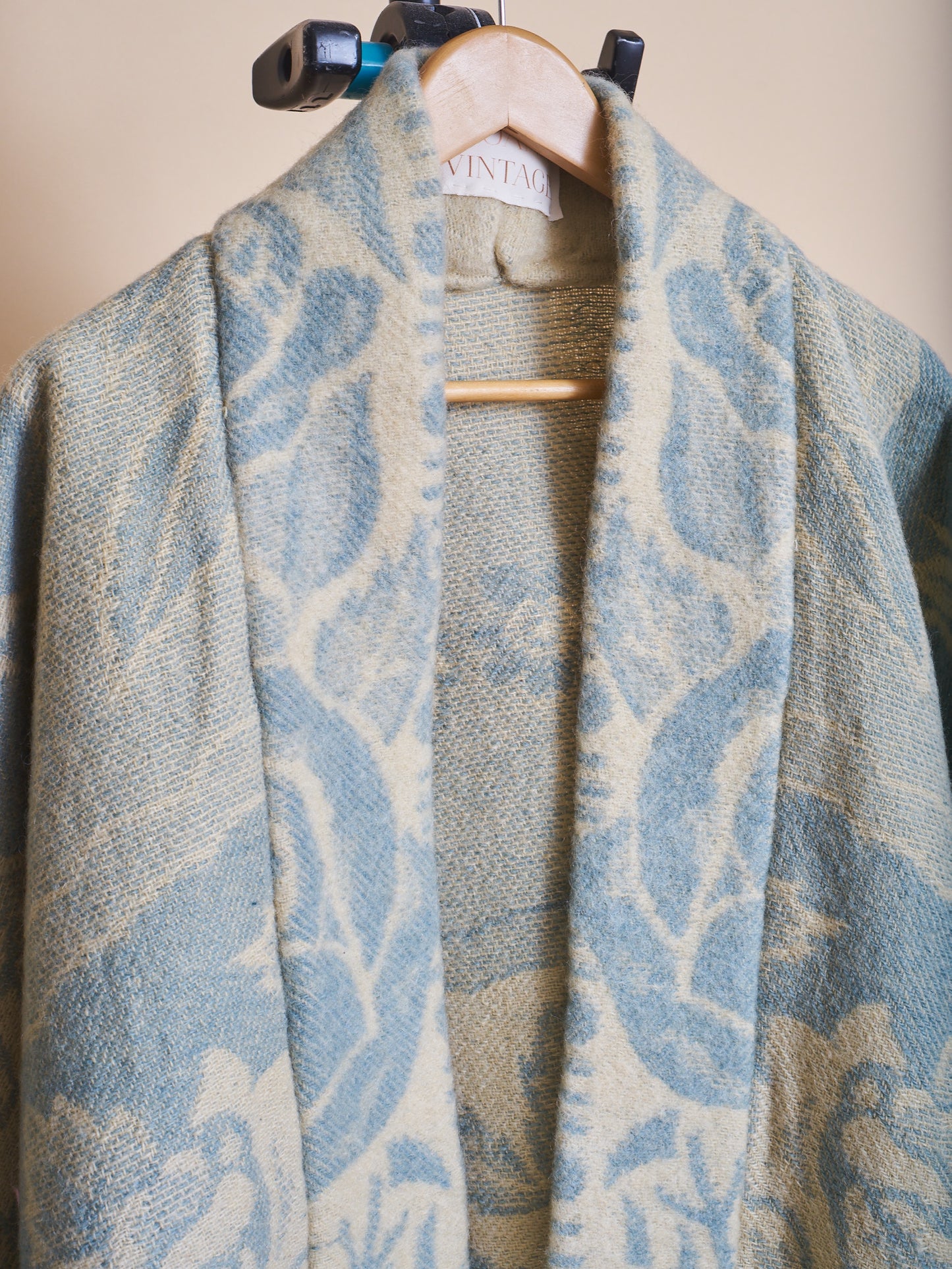 Moana Vintage Repurposed Blue Floral Kimono Blanket Coat